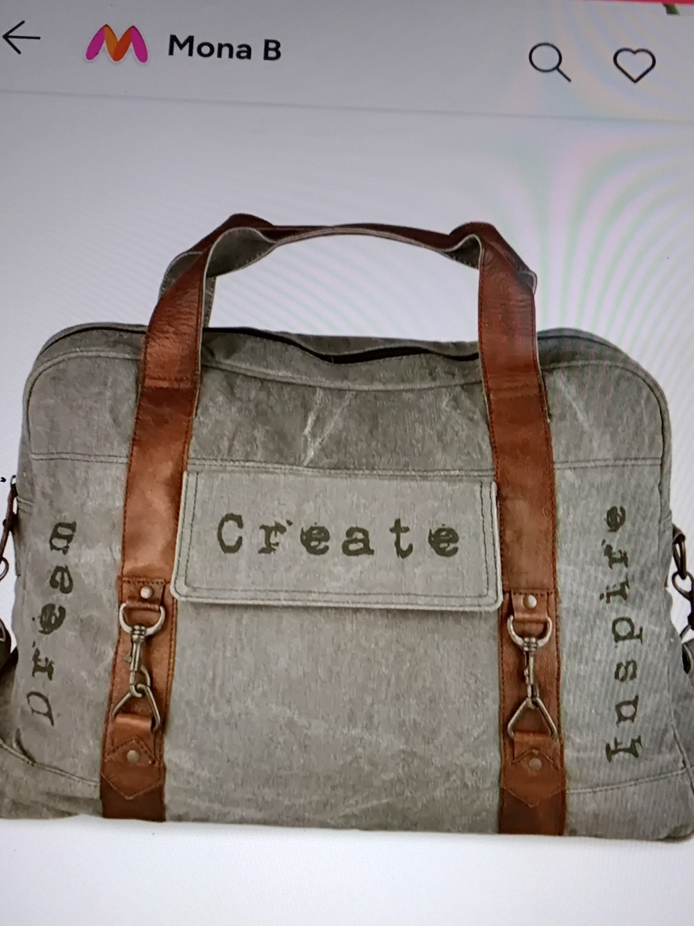 Mona B Create Gray Canvas Weekender with Brown Leather Trim